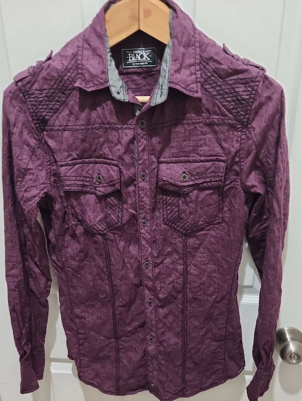 Buckle Black Y2K Purple Long Sleeve Button-Down Shirt